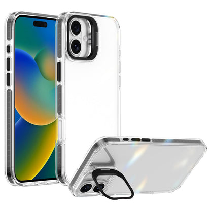 For iPhone 16 Lens Frame Holder Acrylic TPU Phone Case - Clear Black - EDA009890910C