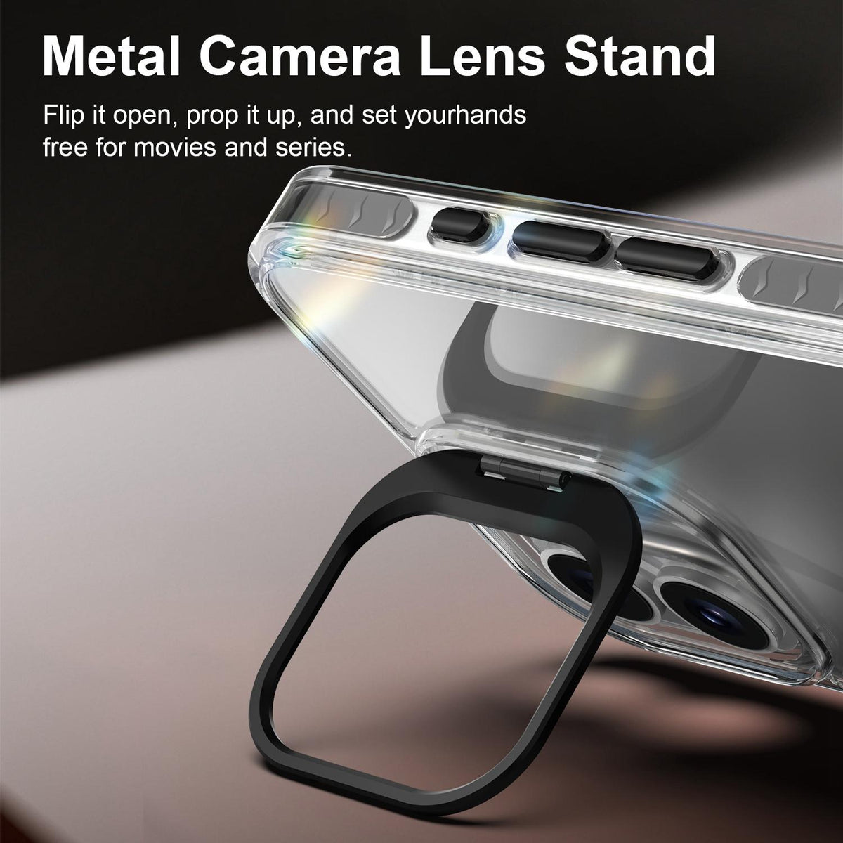 For iPhone 16 Lens Frame Holder Acrylic TPU Phone Case - Clear Black - EDA009890910C
