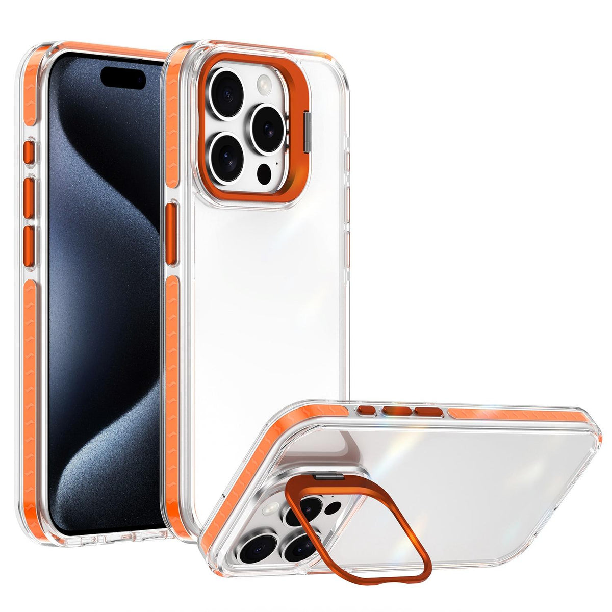 For iPhone 15 Pro Max Lens Frame Holder Acrylic TPU Phone Case - Clear Orange - EDA009890911A