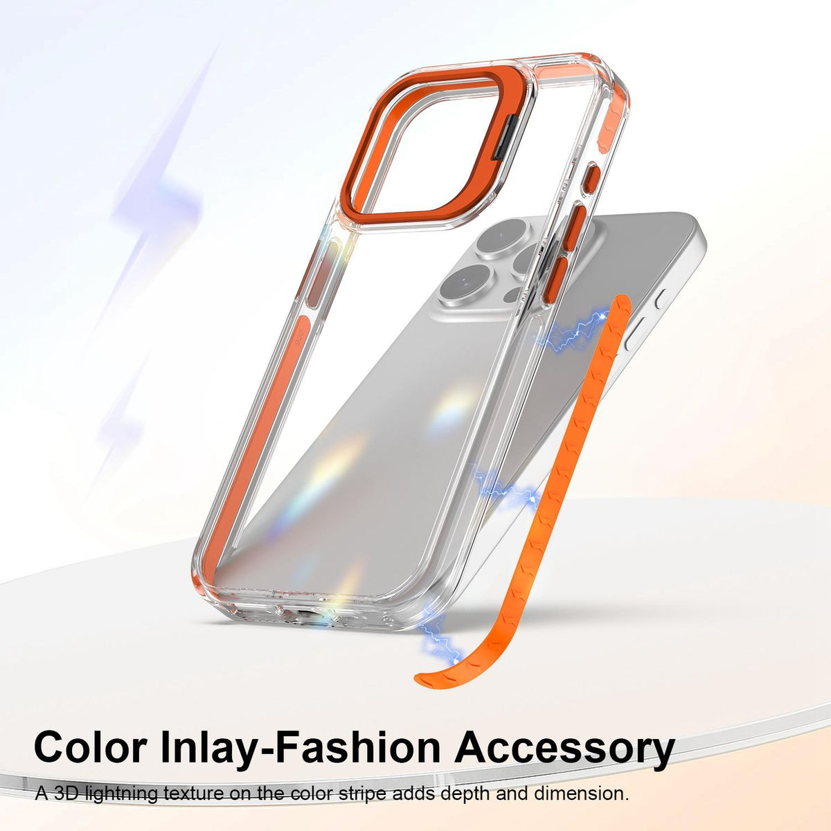 For iPhone 15 Pro Max Lens Frame Holder Acrylic TPU Phone Case - Clear Orange - EDA009890911A