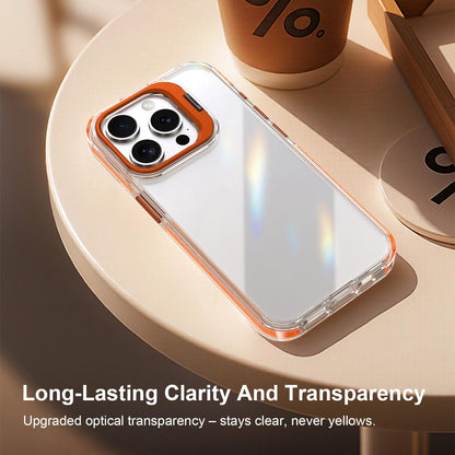 For iPhone 15 Pro Max Lens Frame Holder Acrylic TPU Phone Case - Clear Orange - EDA009890911A