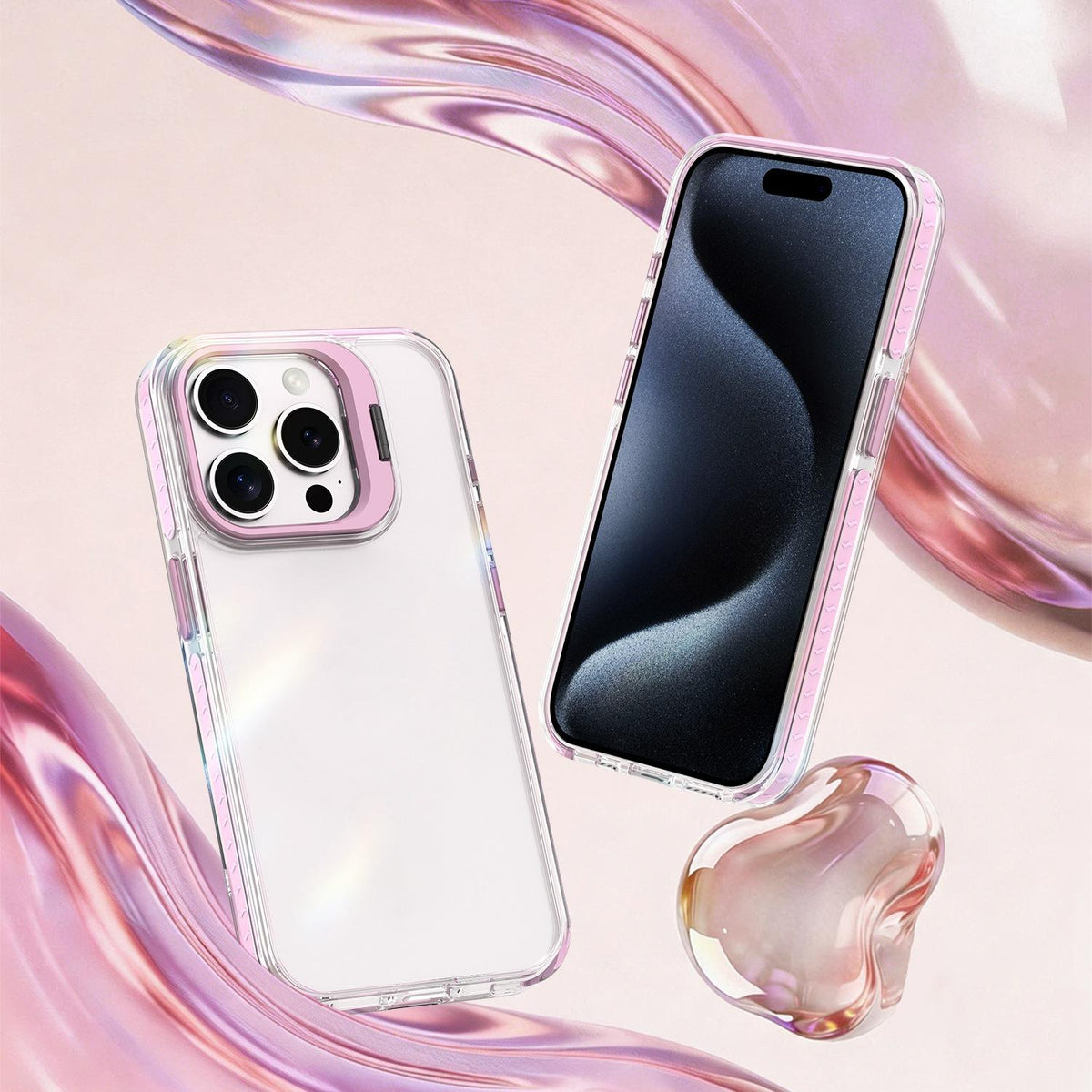 For iPhone 15 Pro Max Lens Frame Holder Acrylic TPU Phone Case - Clear Pink - EDA009890911B