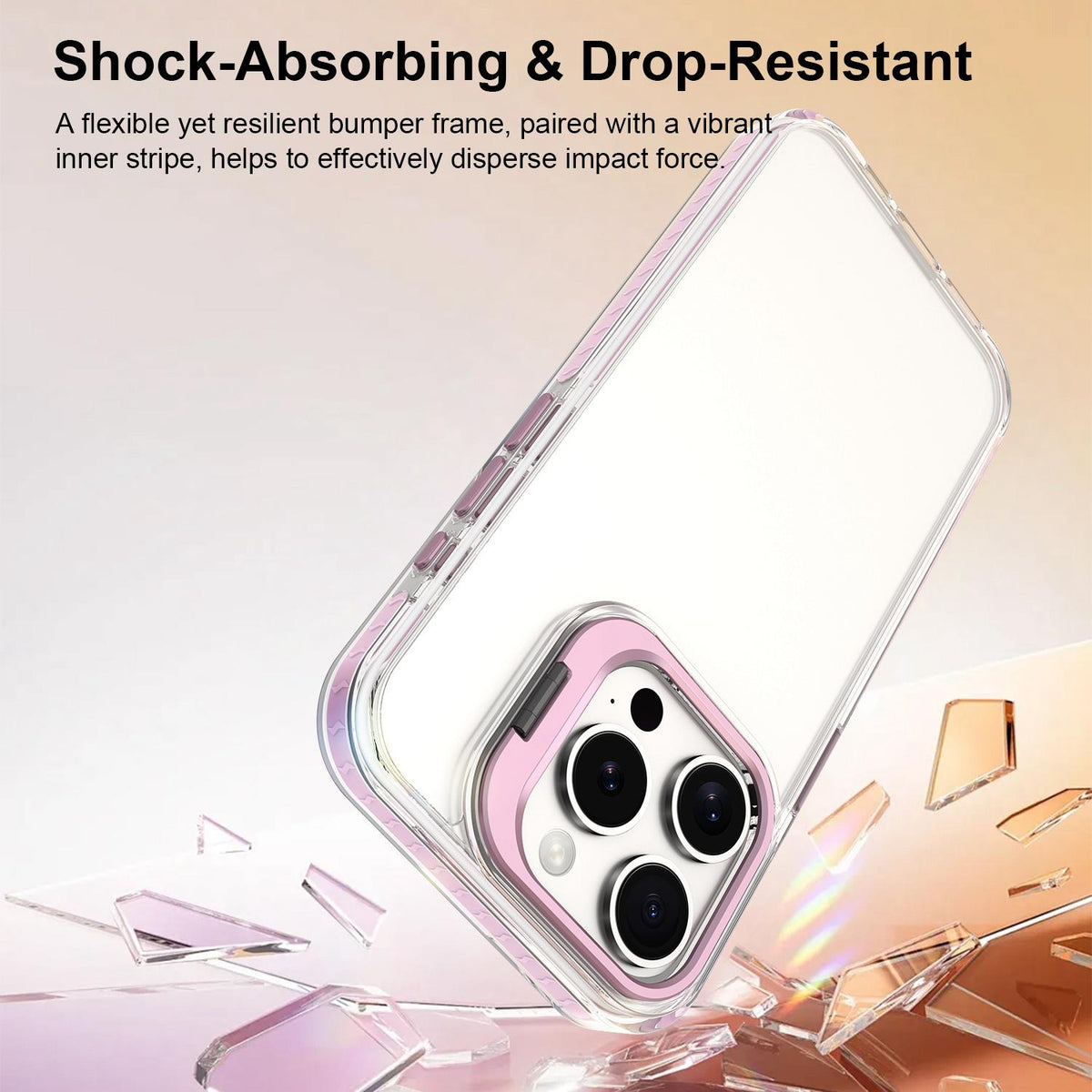 For iPhone 15 Pro Max Lens Frame Holder Acrylic TPU Phone Case - Clear Pink - EDA009890911B