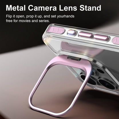 For iPhone 15 Pro Max Lens Frame Holder Acrylic TPU Phone Case - Clear Pink - EDA009890911B
