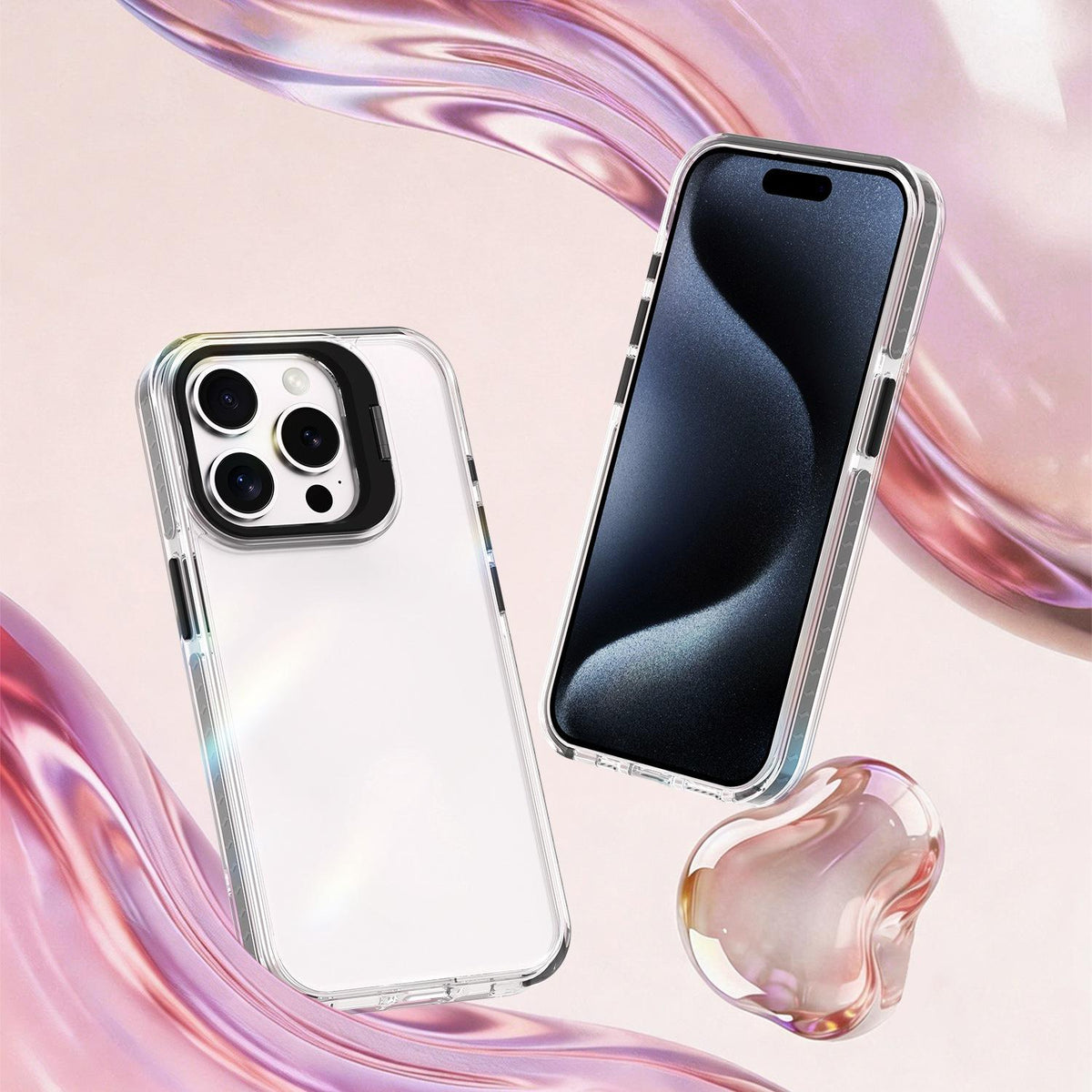 For iPhone 15 Pro Max Lens Frame Holder Acrylic TPU Phone Case - Clear Black - EDA009890911C