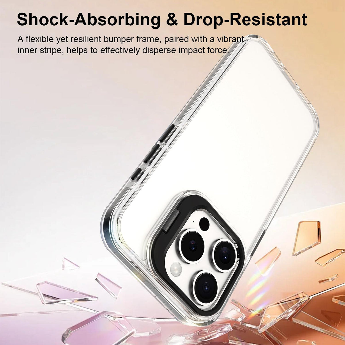 For iPhone 15 Pro Max Lens Frame Holder Acrylic TPU Phone Case - Clear Black - EDA009890911C
