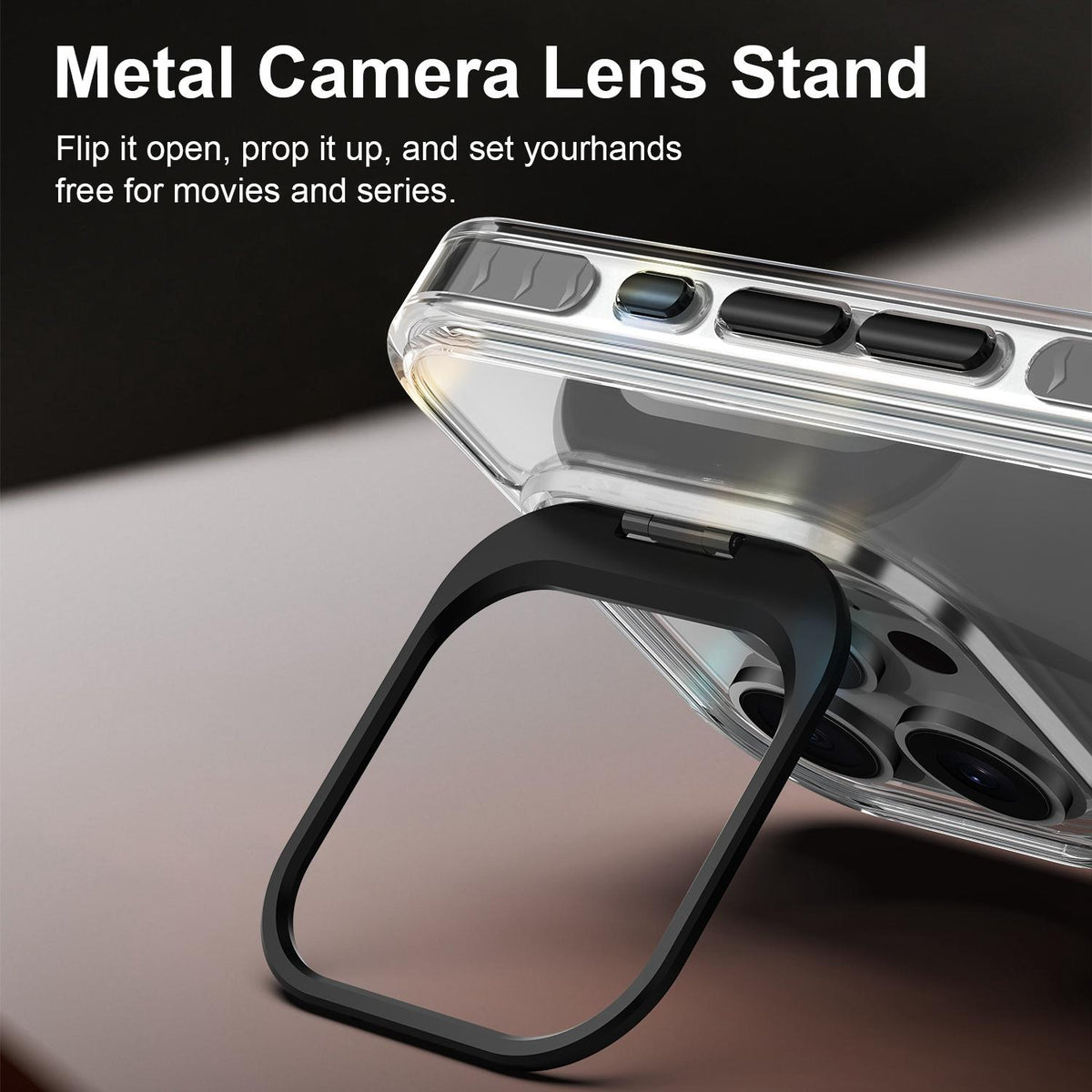 For iPhone 15 Pro Max Lens Frame Holder Acrylic TPU Phone Case - Clear Black - EDA009890911C