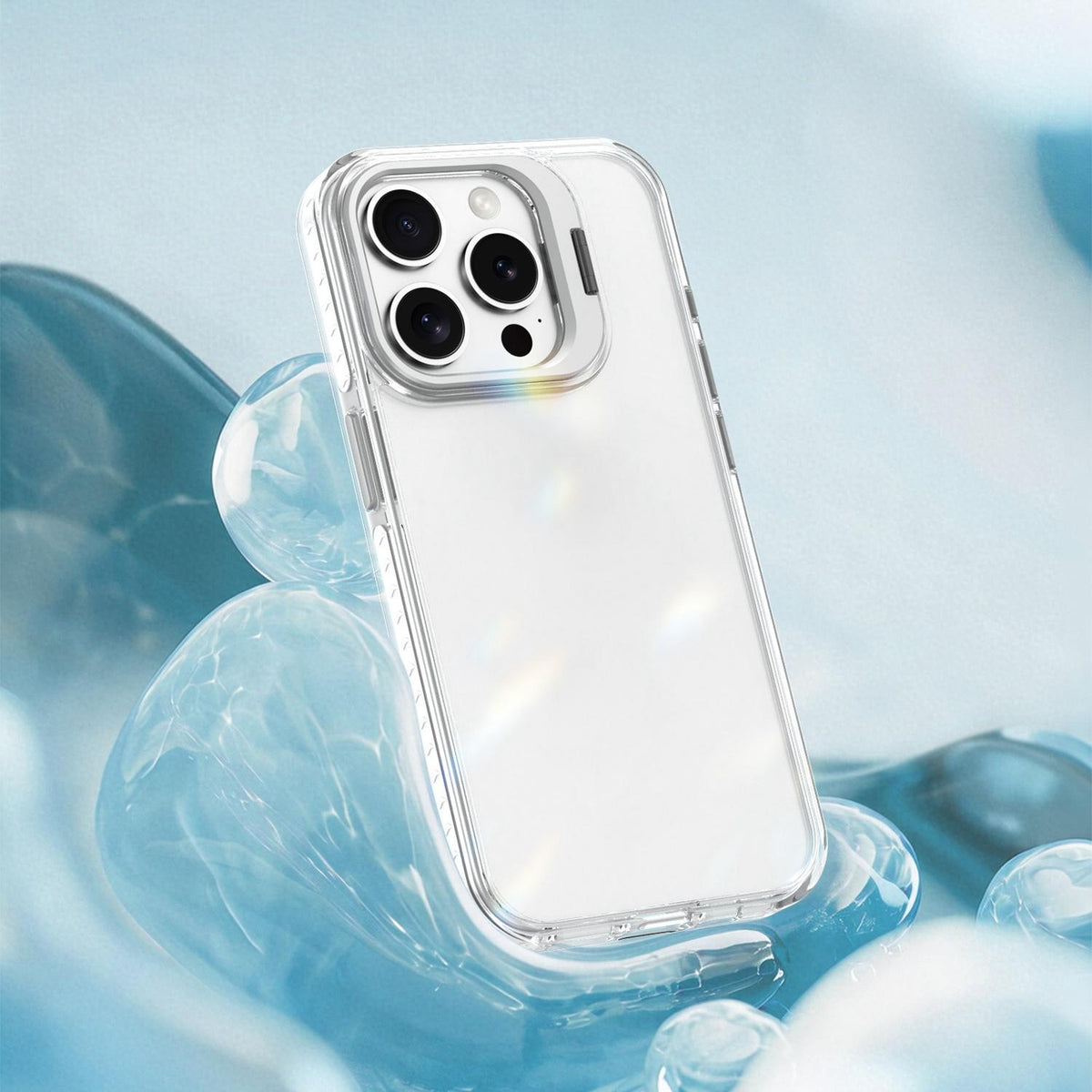 For iPhone 15 Pro Max Lens Frame Holder Acrylic TPU Phone Case - Transparent - EDA009890911D