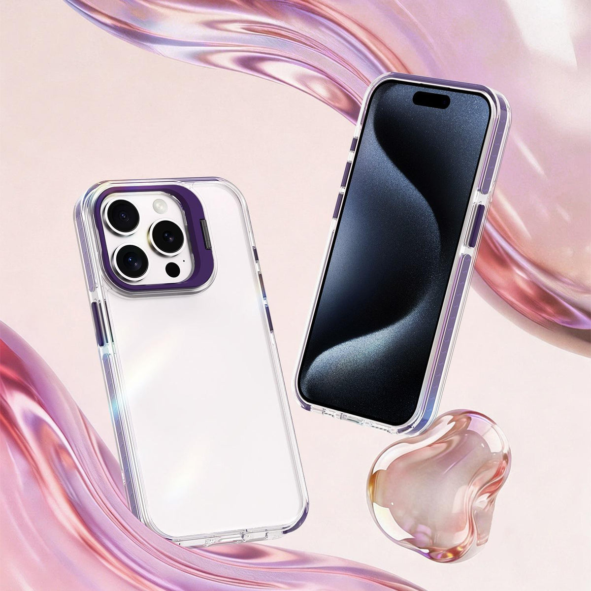 For iPhone 15 Pro Max Lens Frame Holder Acrylic TPU Phone Case - Clear Purple - EDA009890911E
