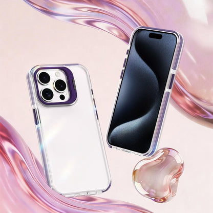 For iPhone 15 Pro Max Lens Frame Holder Acrylic TPU Phone Case - Clear Purple - EDA009890911E