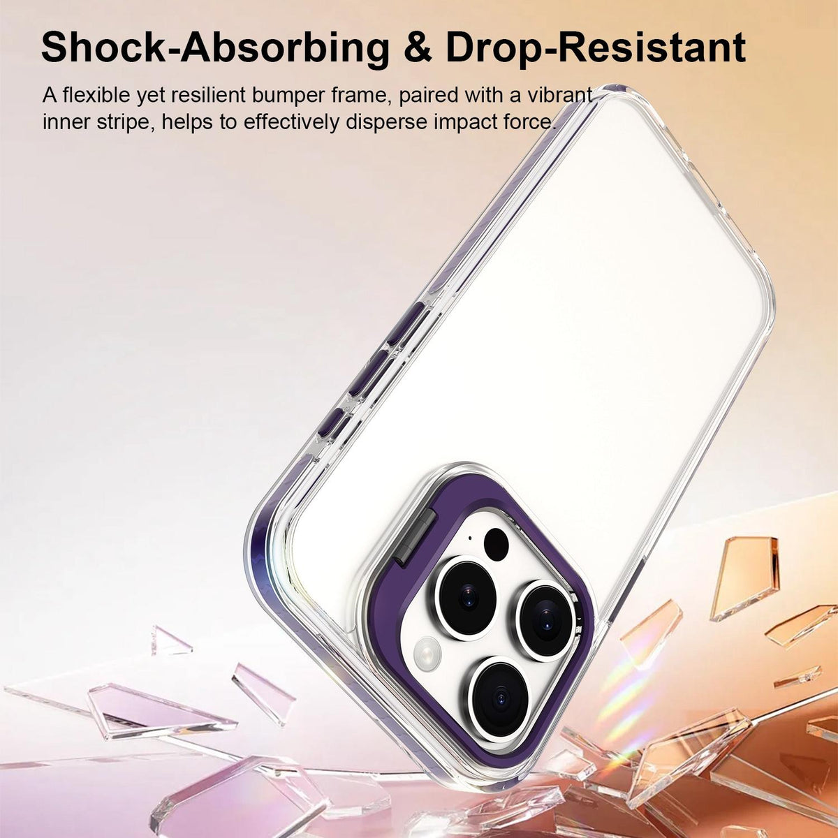For iPhone 15 Pro Max Lens Frame Holder Acrylic TPU Phone Case - Clear Purple - EDA009890911E