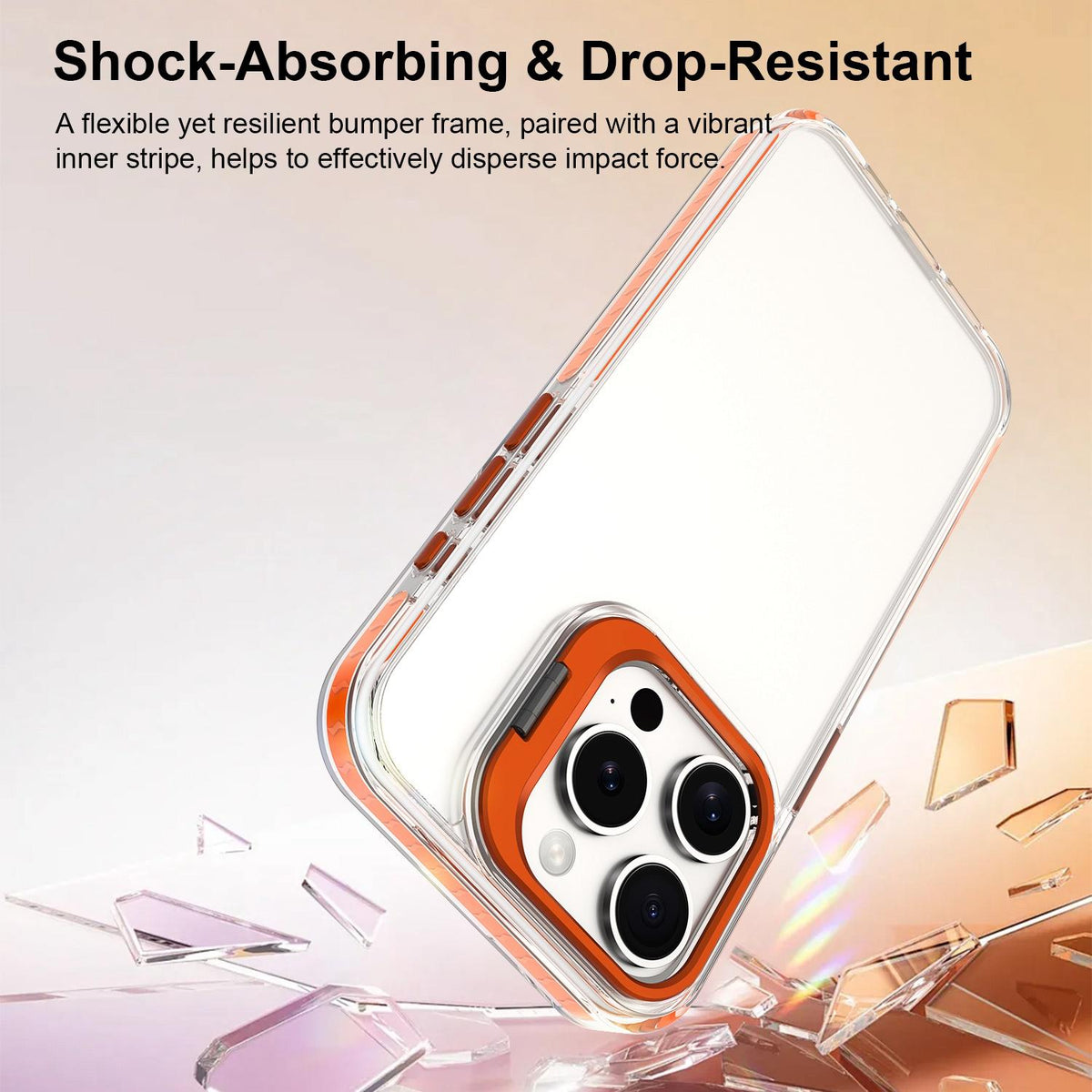 For iPhone 15 Pro Lens Frame Holder Acrylic TPU Phone Case - Clear Orange - EDA009890912A
