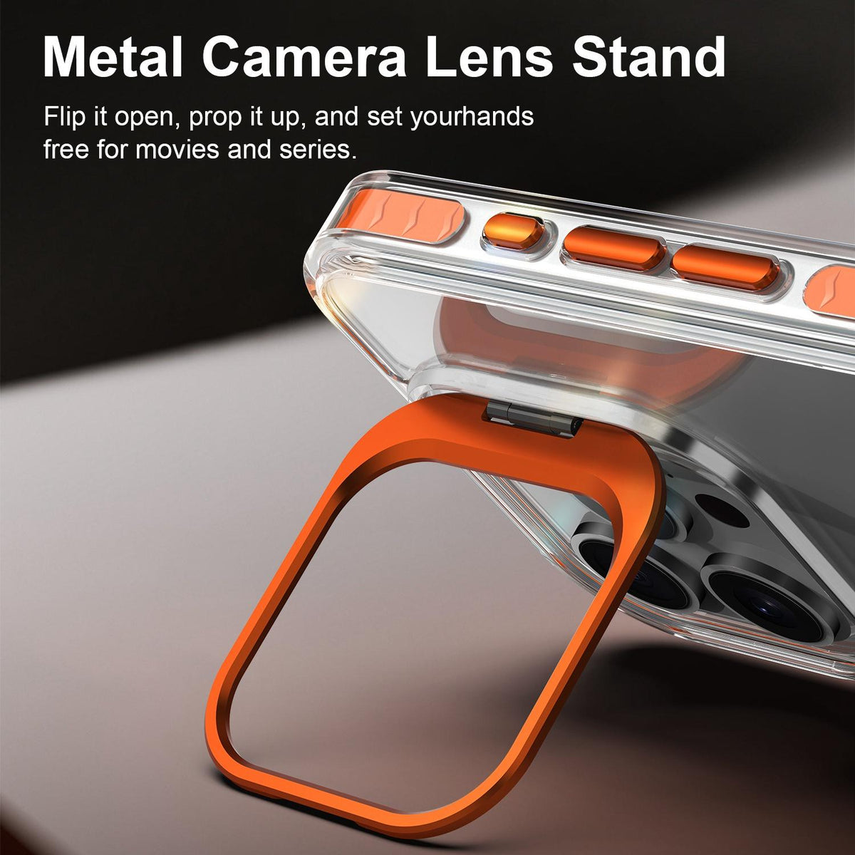 For iPhone 15 Pro Lens Frame Holder Acrylic TPU Phone Case - Clear Orange - EDA009890912A