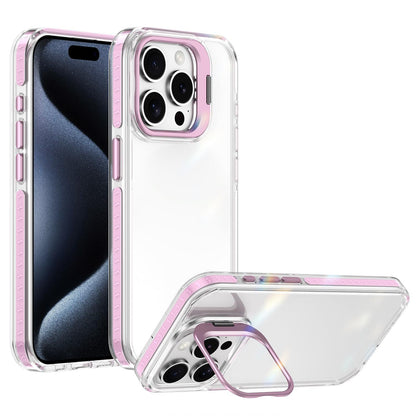 For iPhone 15 Pro Lens Frame Holder Acrylic TPU Phone Case - Clear Pink - EDA009890912B
