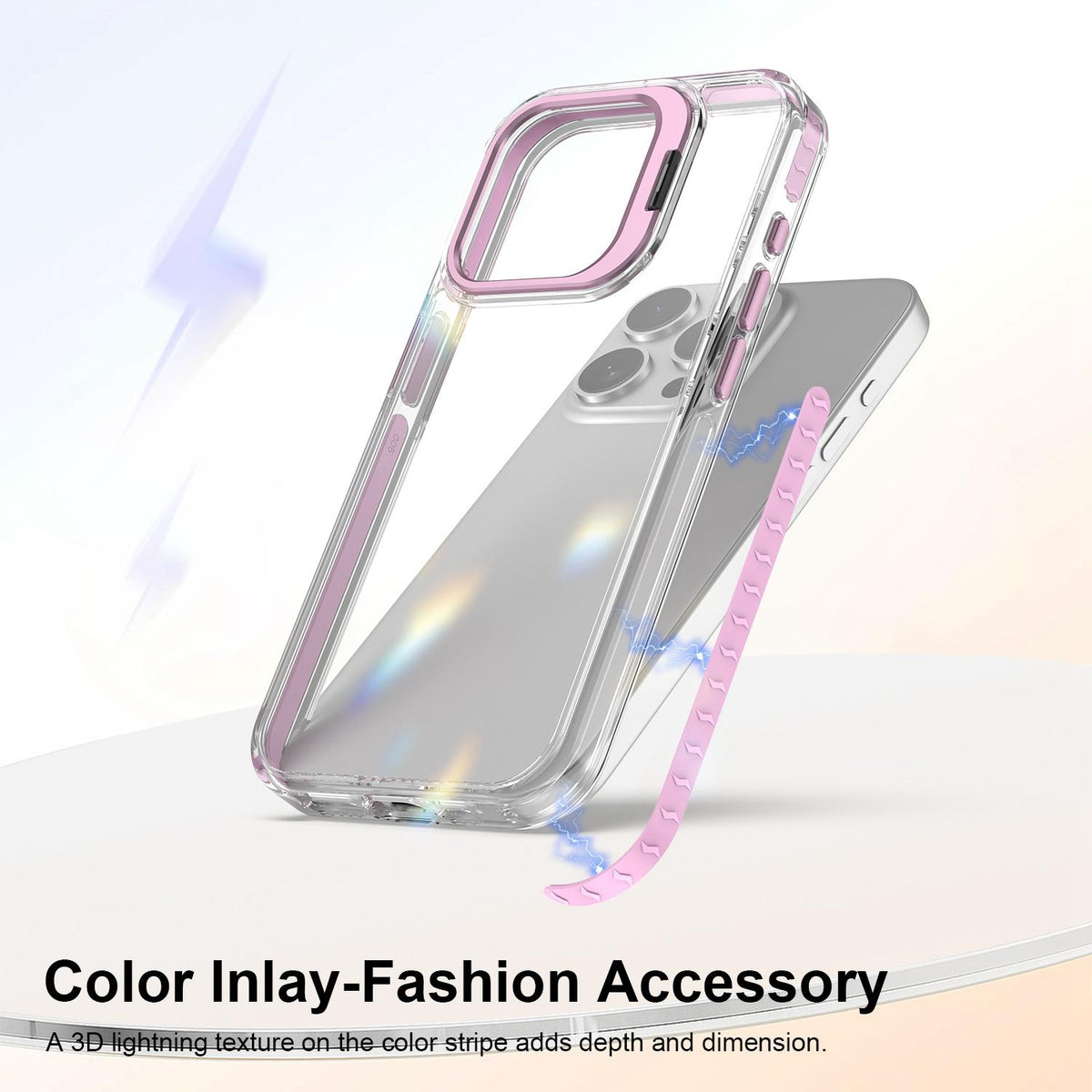 For iPhone 15 Pro Lens Frame Holder Acrylic TPU Phone Case - Clear Pink - EDA009890912B