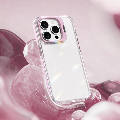 For iPhone 15 Pro Lens Frame Holder Acrylic TPU Phone Case - Clear Pink - EDA009890912B