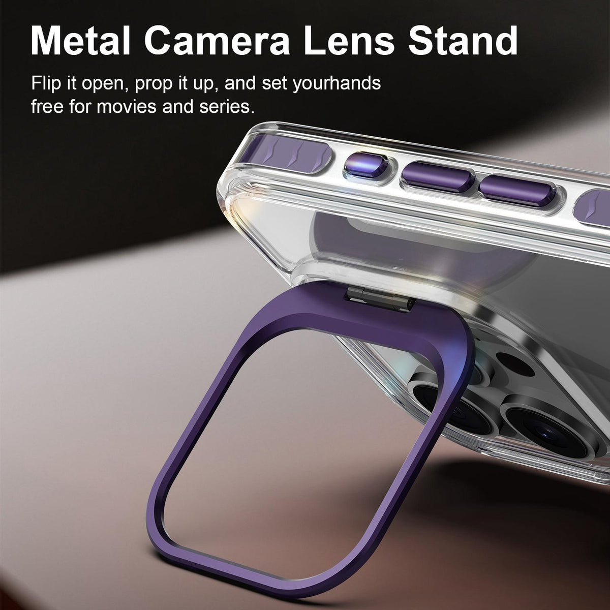 For iPhone 15 Pro Lens Frame Holder Acrylic TPU Phone Case - Clear Purple - EDA009890912E
