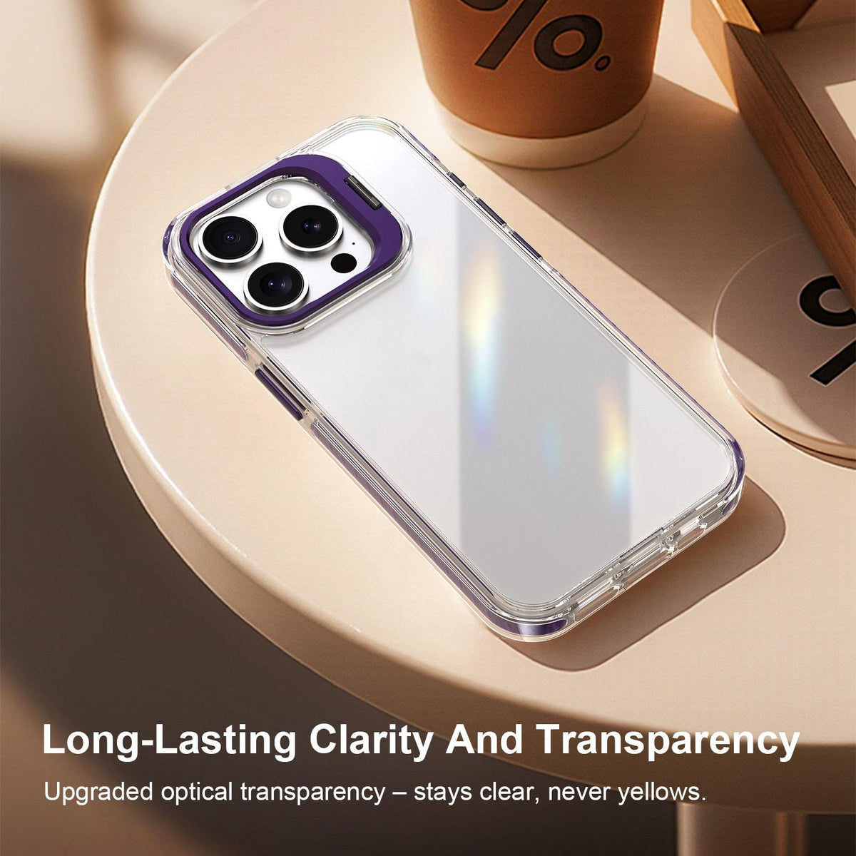 For iPhone 15 Pro Lens Frame Holder Acrylic TPU Phone Case - Clear Purple - EDA009890912E
