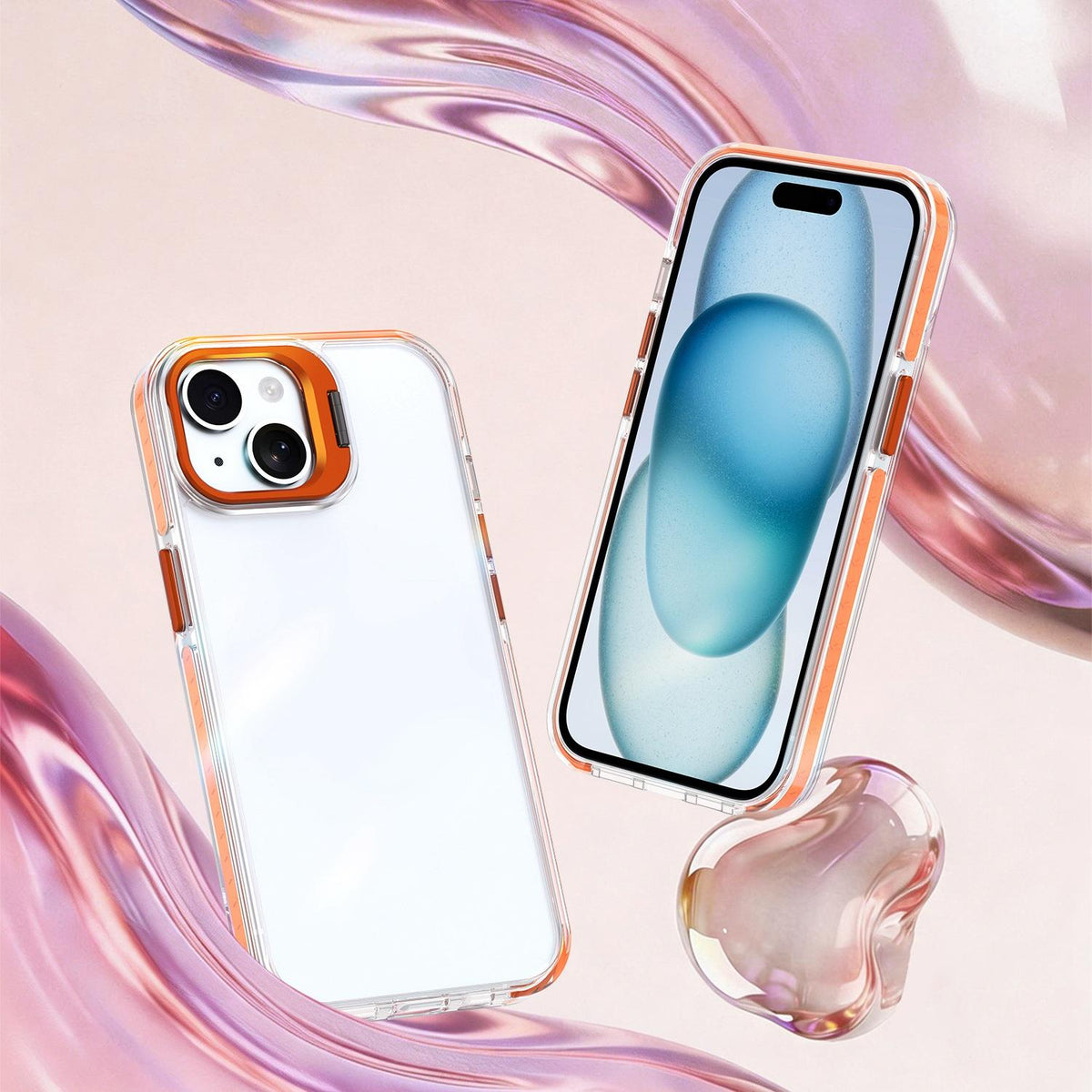 For iPhone 15 Plus Lens Frame Holder Acrylic TPU Phone Case - Clear Orange - EDA009890913A