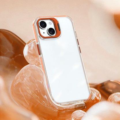 For iPhone 15 Plus Lens Frame Holder Acrylic TPU Phone Case - Clear Orange - EDA009890913A