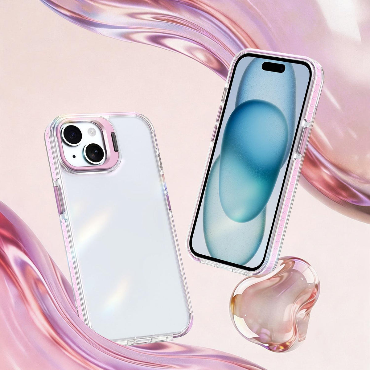 For iPhone 15 Plus Lens Frame Holder Acrylic TPU Phone Case - Clear Pink - EDA009890913B