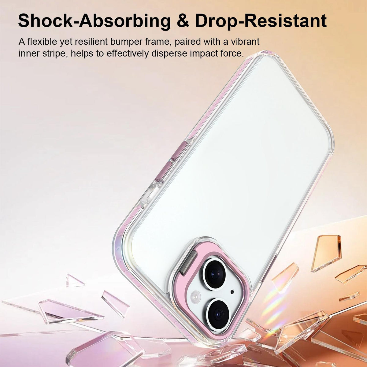For iPhone 15 Plus Lens Frame Holder Acrylic TPU Phone Case - Clear Pink - EDA009890913B
