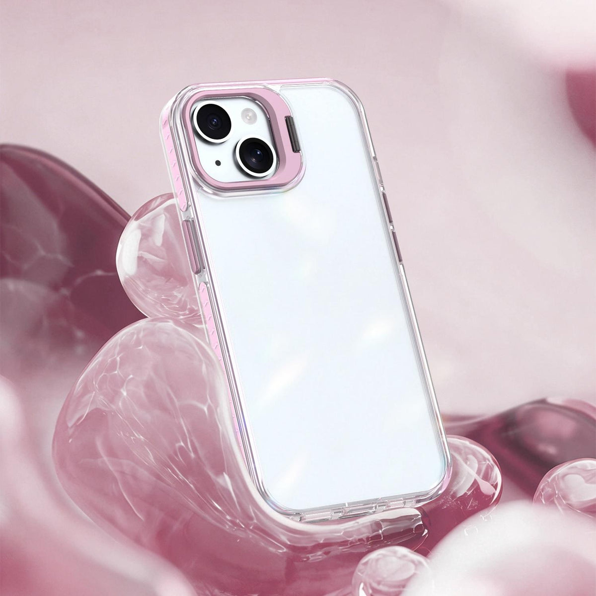 For iPhone 15 Plus Lens Frame Holder Acrylic TPU Phone Case - Clear Pink - EDA009890913B
