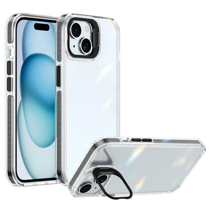 For iPhone 15 Plus Lens Frame Holder Acrylic TPU Phone Case - Clear Black - EDA009890913C