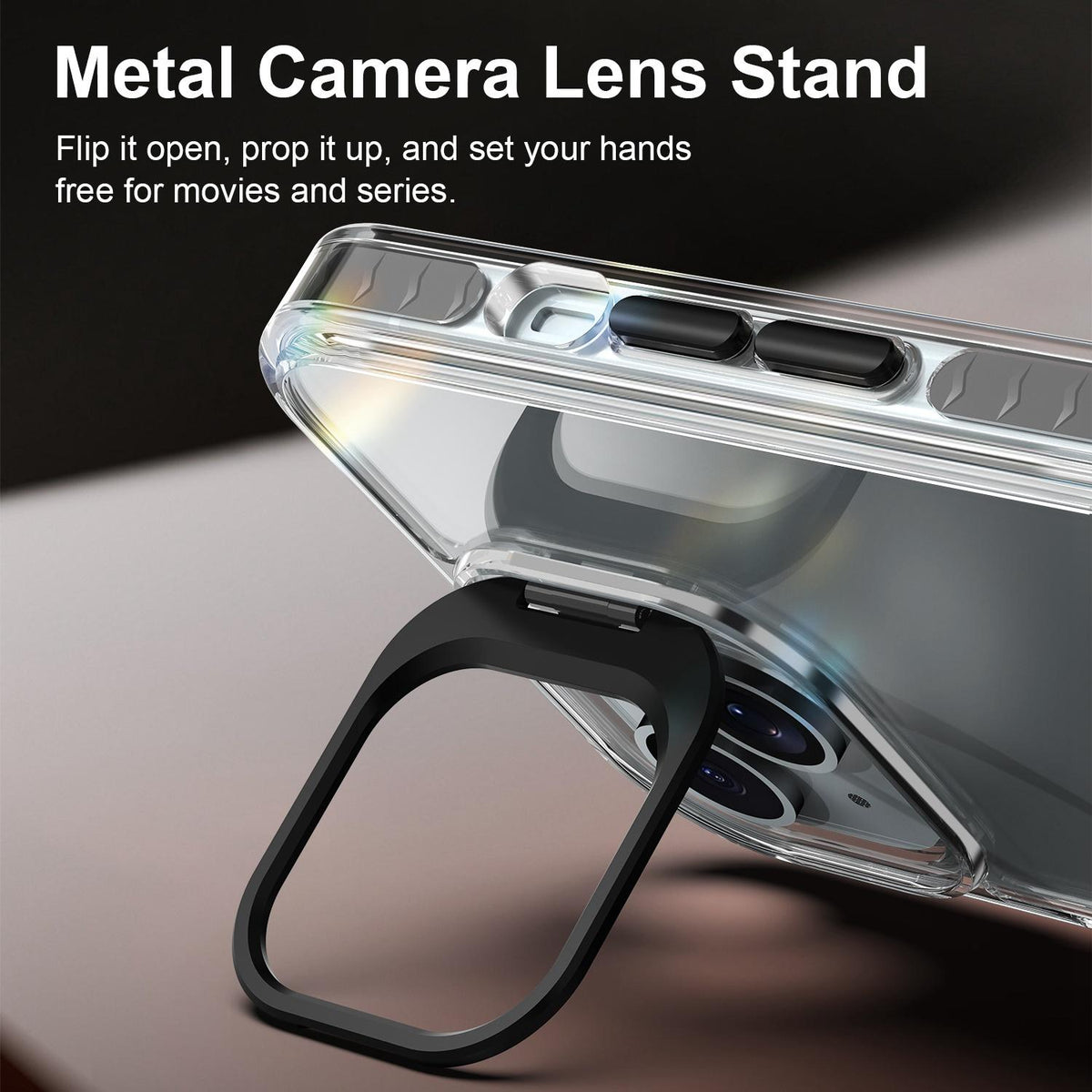 For iPhone 15 Plus Lens Frame Holder Acrylic TPU Phone Case - Clear Black - EDA009890913C