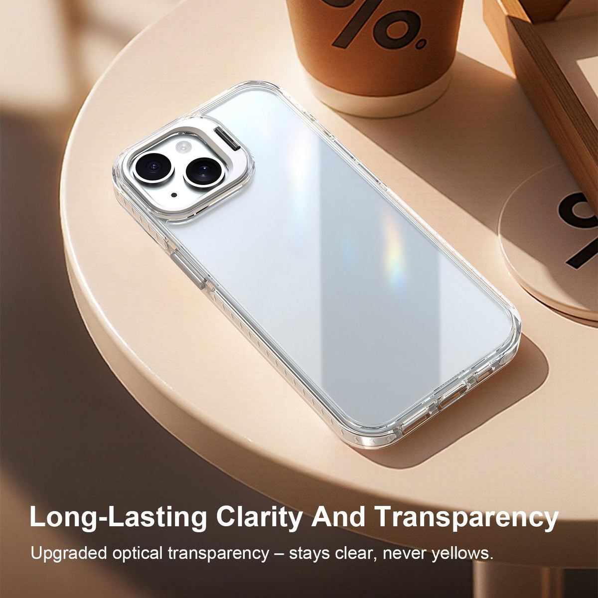 For iPhone 15 Plus Lens Frame Holder Acrylic TPU Phone Case - Transparent - EDA009890913D