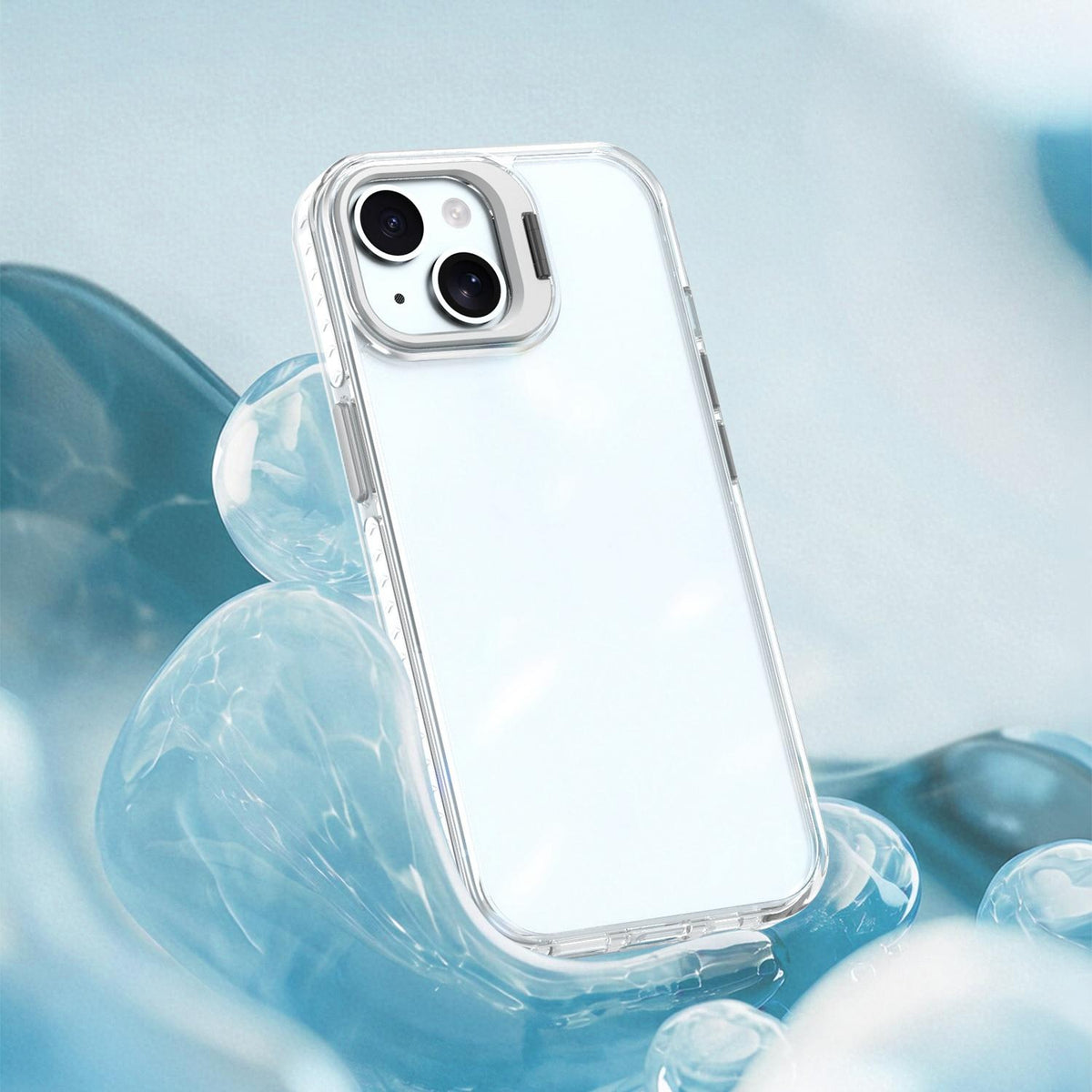 For iPhone 15 Plus Lens Frame Holder Acrylic TPU Phone Case - Transparent - EDA009890913D