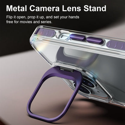 For iPhone 15 Plus Lens Frame Holder Acrylic TPU Phone Case - Clear Purple - EDA009890913E