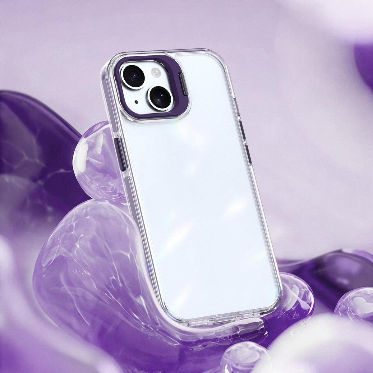 For iPhone 15 Plus Lens Frame Holder Acrylic TPU Phone Case - Clear Purple - EDA009890913E