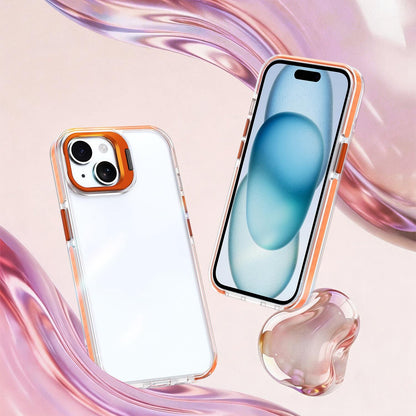 For iPhone 15 Lens Frame Holder Acrylic TPU Phone Case - Clear Orange - EDA009890914A