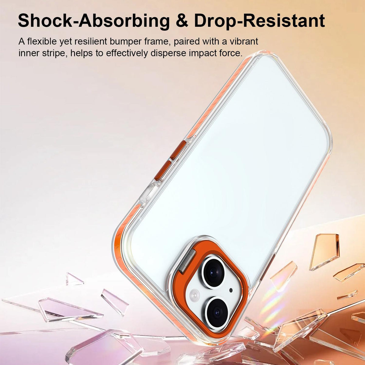 For iPhone 15 Lens Frame Holder Acrylic TPU Phone Case - Clear Orange - EDA009890914A