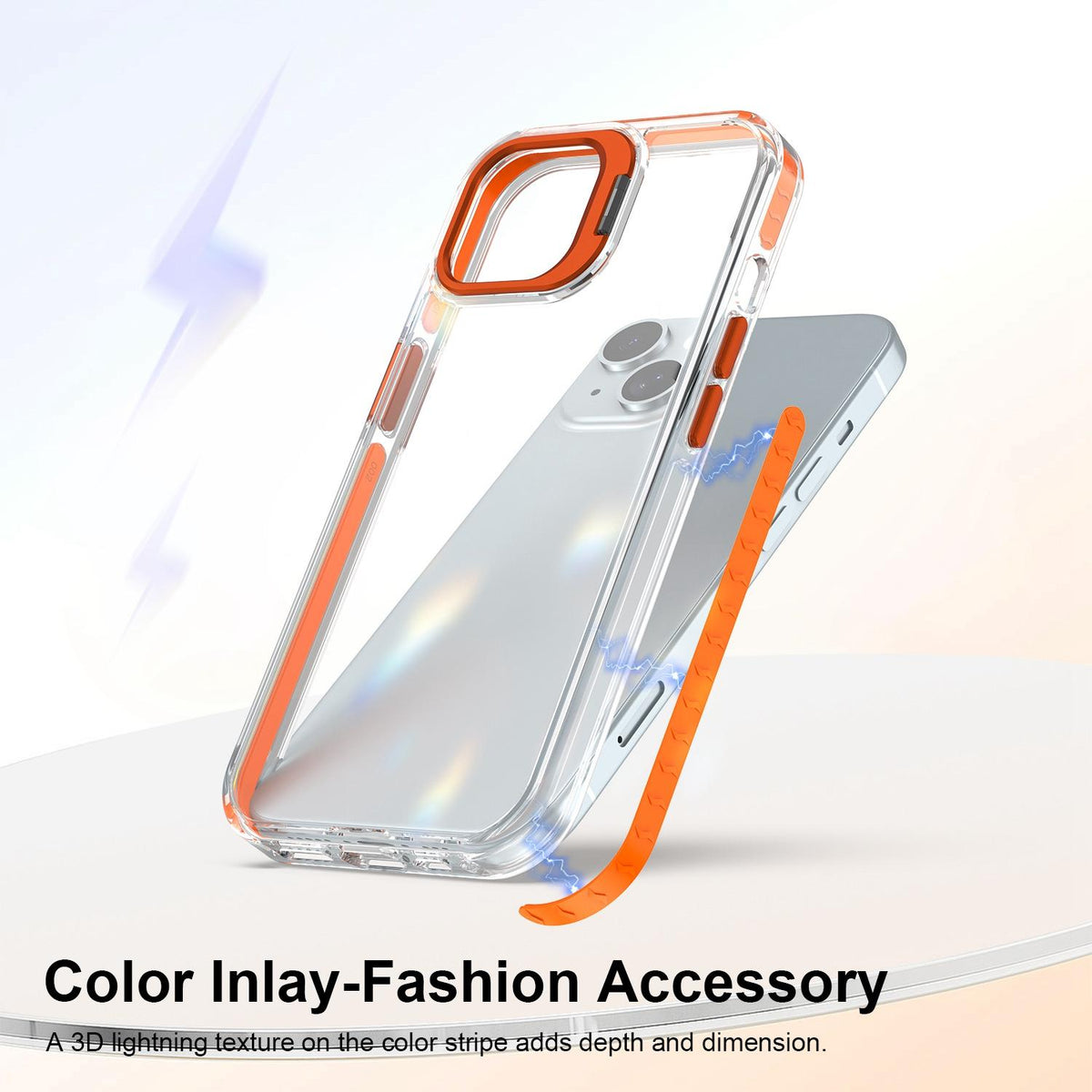 For iPhone 15 Lens Frame Holder Acrylic TPU Phone Case - Clear Orange - EDA009890914A