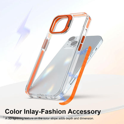For iPhone 15 Lens Frame Holder Acrylic TPU Phone Case - Clear Orange - EDA009890914A