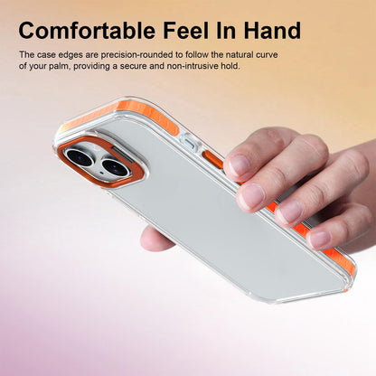 For iPhone 15 Lens Frame Holder Acrylic TPU Phone Case - Clear Orange - EDA009890914A