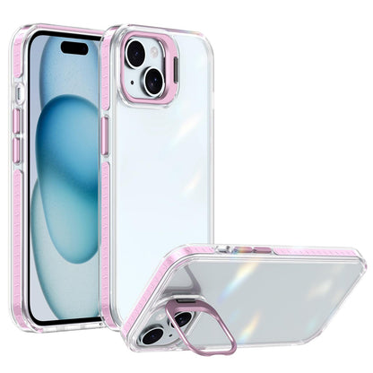 For iPhone 15 Lens Frame Holder Acrylic TPU Phone Case - Clear Pink - EDA009890914B