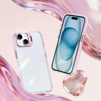For iPhone 15 Lens Frame Holder Acrylic TPU Phone Case - Clear Pink - EDA009890914B
