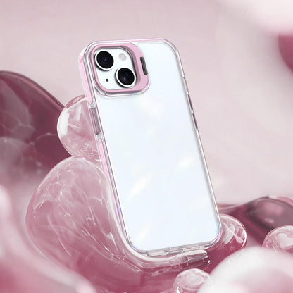 For iPhone 15 Lens Frame Holder Acrylic TPU Phone Case - Clear Pink - EDA009890914B