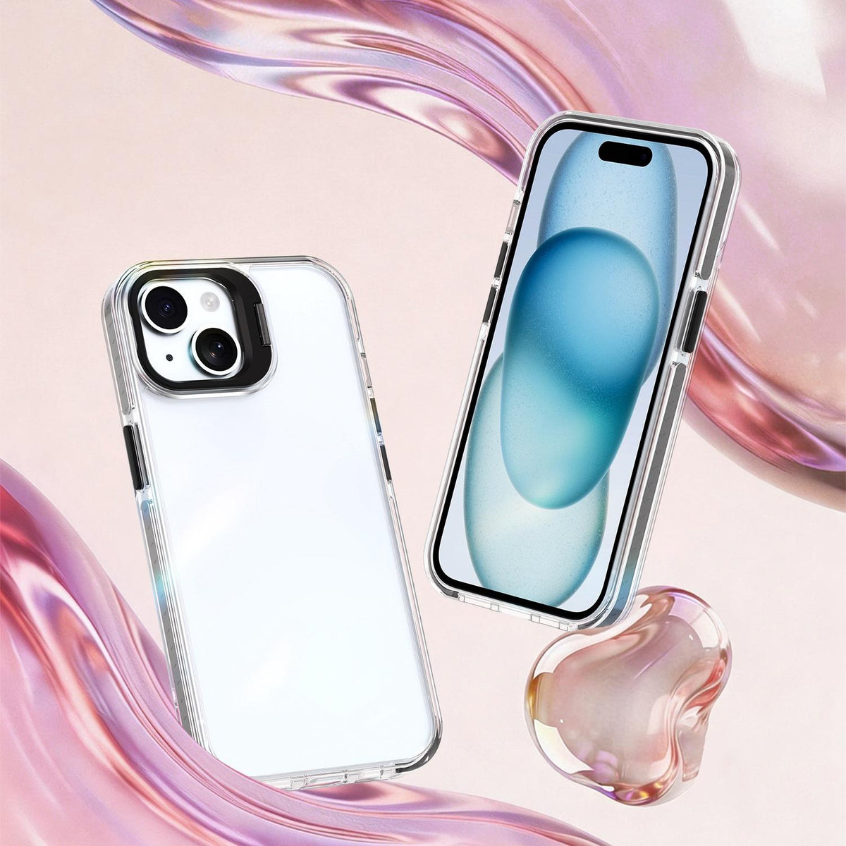 For iPhone 15 Lens Frame Holder Acrylic TPU Phone Case - Clear Black - EDA009890914C