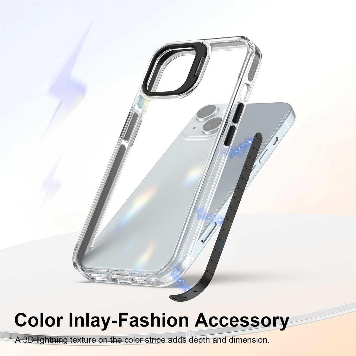 For iPhone 15 Lens Frame Holder Acrylic TPU Phone Case - Clear Black - EDA009890914C