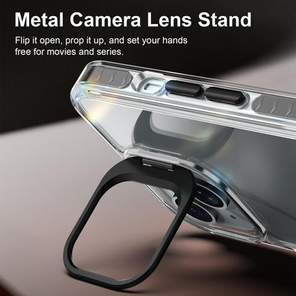 For iPhone 15 Lens Frame Holder Acrylic TPU Phone Case - Clear Black - EDA009890914C