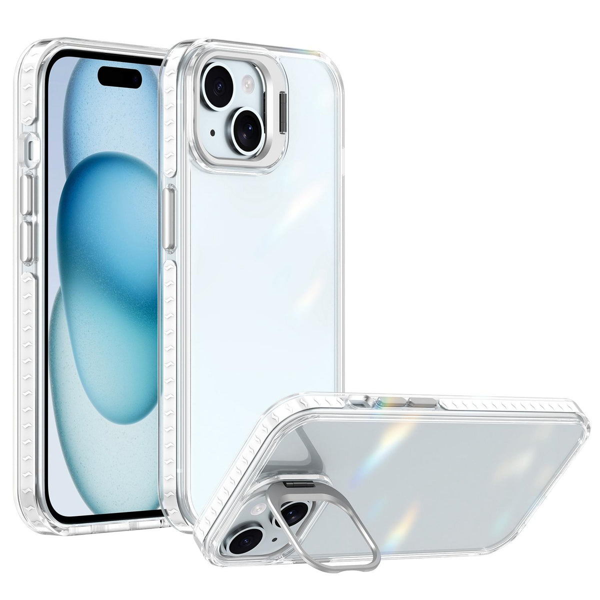 For iPhone 15 Lens Frame Holder Acrylic TPU Phone Case - Transparent - EDA009890914D