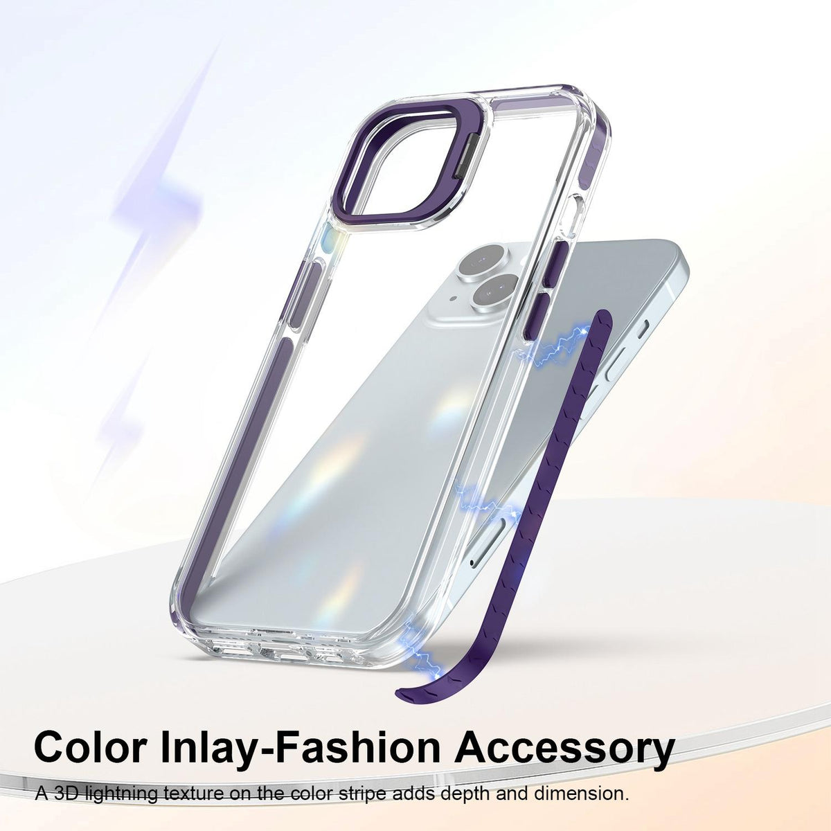 For iPhone 15 Lens Frame Holder Acrylic TPU Phone Case - Clear Purple - EDA009890914E