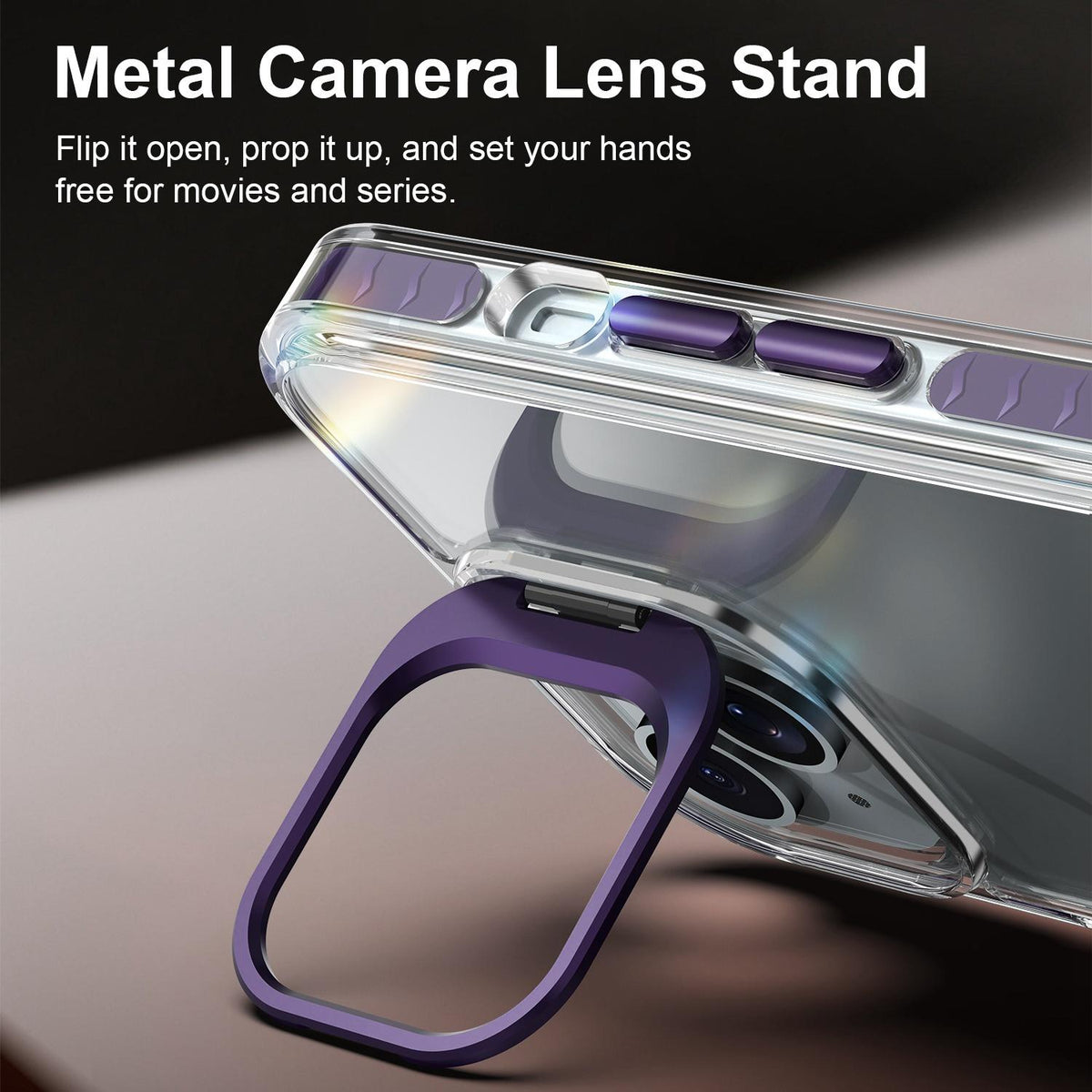 For iPhone 15 Lens Frame Holder Acrylic TPU Phone Case - Clear Purple - EDA009890914E