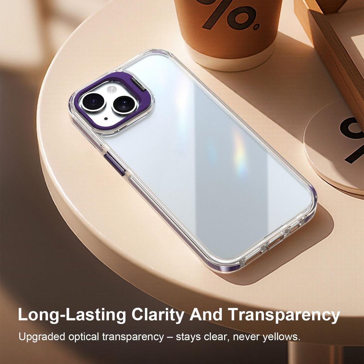 For iPhone 15 Lens Frame Holder Acrylic TPU Phone Case - Clear Purple - EDA009890914E