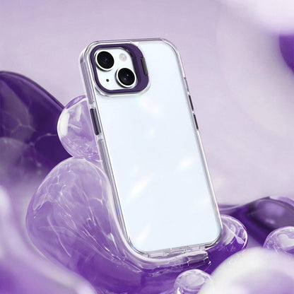 For iPhone 15 Lens Frame Holder Acrylic TPU Phone Case - Clear Purple - EDA009890914E