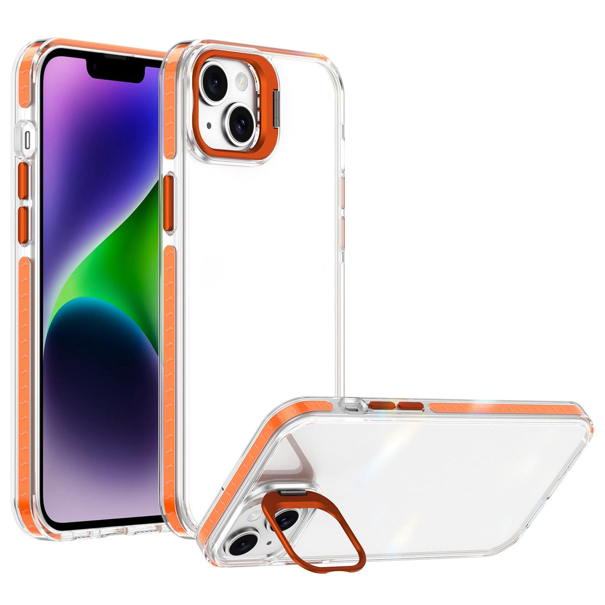 For iPhone 14 Plus Lens Frame Holder Acrylic TPU Phone Case - Clear Orange - EDA009890915A